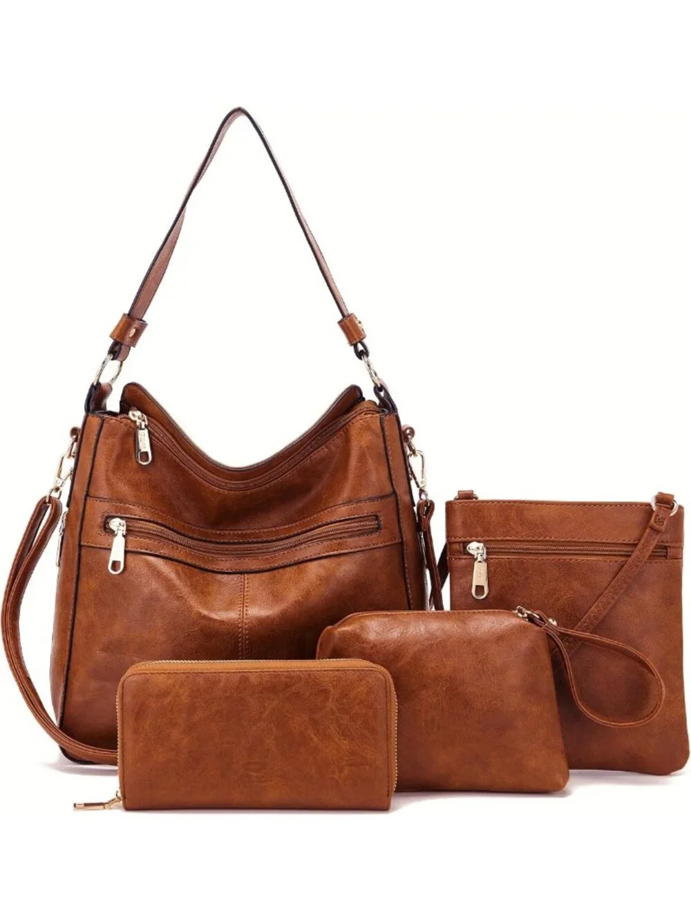 Stylish Vegan Leather Handbag Set for Women | 4PCS Hobo, Crossbody & Wallet
